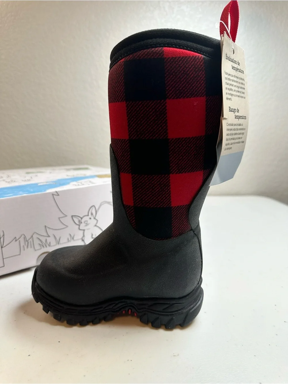 NIB The MUCK Boot Co Toddler/Kids Red Plaid Rugged II Rain Boot - Size C7